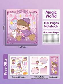 1 buah Buku Catatan Kotak-kotak Seri Magic, Buku Harian Jurnal Retro Kawaii Lucu untuk Anak Perempuan, Anak-anak, Siswa Sekolah Dasar & Perlengkapan Sekolah - MultiWarna - View 12