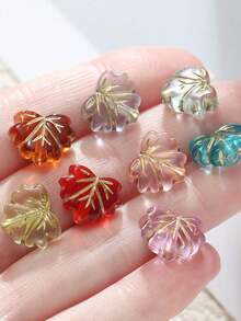 24顆 10.5*13mm 彩色水晶葉片形珠子，DIY手工珠飾項鍊手鍊配件散珠 - 楓葉 - 查看 3