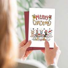 1pc Funny Christmas Dog Greeting Card With Envelope, Cartoon Puppy Design Merry Christmas Card, Suitable For Friends And Family, Holiday Greeting Card, Christmas Gift For Dog Lovers - A - View 5