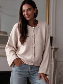 Comfortable Plus Size Regular Length Women's Cardigan, Medium Stretch Fabric, Ideal Choice For Autumn Women's Wear. - Apricot - View 6