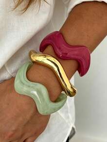 3/1pc Vintage Minimalist Casual Style Women's Wavy Shape Acrylic And CCB Material Colorful Open Ring Bracelet, Suitable For Daily Wear, Stackable, Perfect Gift For Holidays - Multicolor - View 1