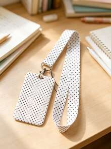 1 Set Polka Dot Pattern Fashionable Personalized Push-Pull Card Holder, Polka Dot Print Keychain Pendant Bag Charm, Student ID & Bus Card Protective Case, Suitable For Office Workers And Students Daily Use - Rectangle - View 8