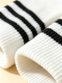 8 Pairs Children's Solid Color Minimalist Double Stripe Weekday Socks, Comfortable Versatile Casual Sports Socks, Sweat-Absorbent And Odor-Resistant - Multicolor - View 4