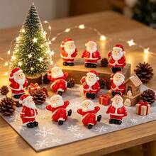 2pcs Christmas Mini Decorations, Mini Santa Claus Resin Figurines, Christmas Party Decor Supplies (Random Color) - Multicolor - View 1