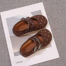 1 Pair Girls' Polka Dot Mary Jane Shoes, Spring/Autumn New Style, Double Hook & Loop, Soft Sole, Princess Shoes, Non-Slip Shoes For Toddlers - Coffee Brown - View 2