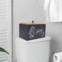 Rustic Farmhouse Style Wooden Storage Box With Lid, Bathroom Sanitary Pad Storage Box, Multi-Functional Women's Private Item Organizer, Small Bathroom Cabinet Decorative Storage Accessory, Home Decor - Multicolor - View 9