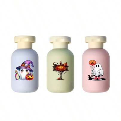 Garrafa de Viagem Portátil com Estampa de Placa de Sinalização de Abóbora e Fantasma Fofo de Halloween, Dispensador Recarregável, Recipiente de Viagem à Prova de Vazamentos para Shampoo, Sabonete Líquido e Líquidos Cosméticos