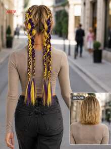 24 Inch Synthetic Bubble Ponytail Hair Extensions, Lightweight Colorful Hair Bundles For Women And Girls, Daily And Party Use - Multicolor - View 6