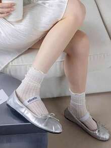 1/3/5/10 Pairs Women's Stacked Socks, Summer Thin Ballet Style Boat Socks, Mesh Breathable Ruffle Mid-Calf Socks, Ins Style Versatile Short Socks - Multicolor - View 2