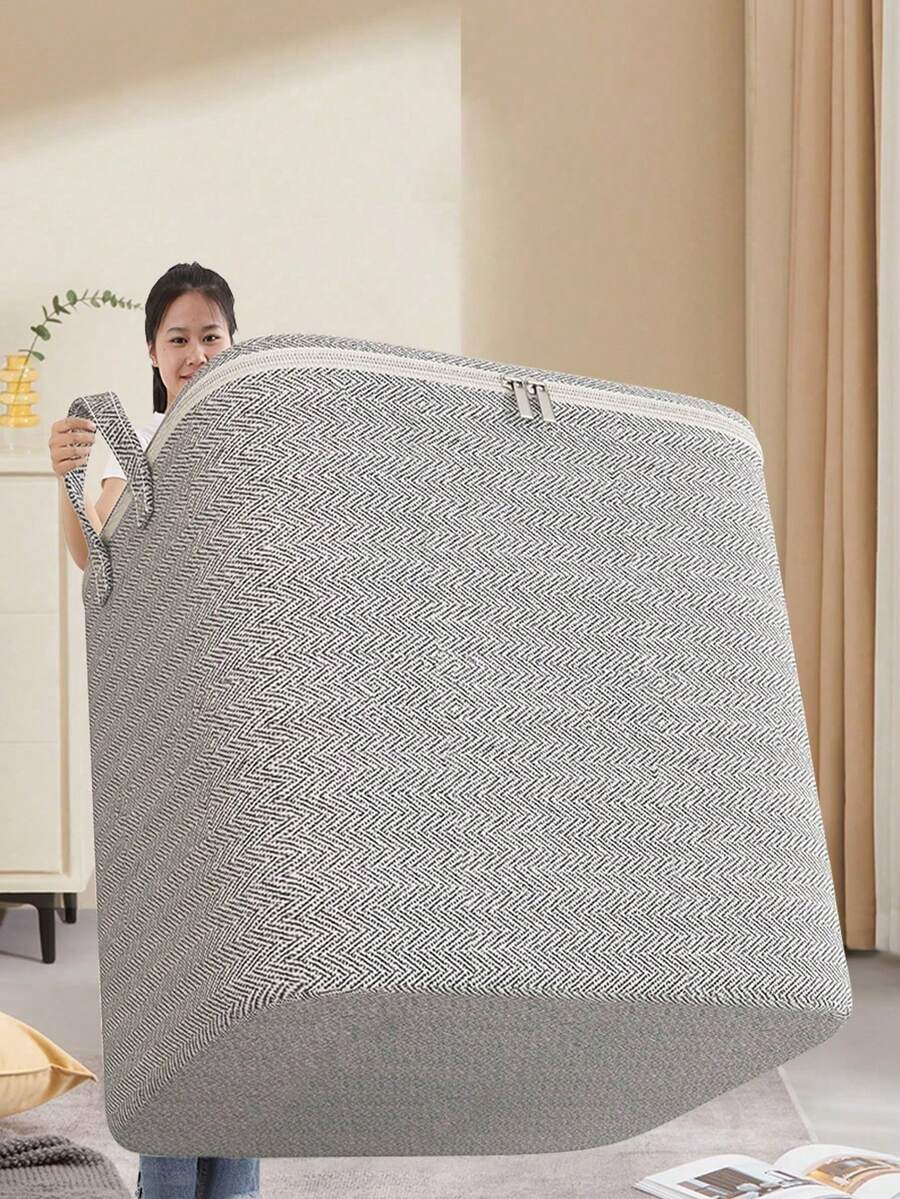 1pc Grey Large Capacity Storage Bag, Clothing Storage Bag, Miscellaneous Storage Bag, Dual-Way Alloy Zipper, Sturdy Handle, Soft Fabric, Precision Zipper, Suitable For Home Miscellaneous Storage, Clothing Organization, Seasonal Bedding Storage - Grey - View 1