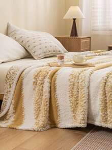 1pc Striped Jacquard Thin Blanket, Summer Use, No Pillowcase, Soft And Skin-Friendly, Multiple Sizes, Multi-Purpose Blanket For Sofa, Bed, Suitable For Office, Living Room Sofa, Bedroom Bed, Suitable For Spring And Summer Use - Mustard Yellow - View 7