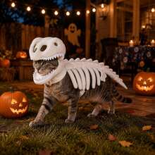 Dog Cat Pet Dinosaur Skeleton Costume Soft Plush Tyrannosaurus Rex Halloween Outfit 3D Dinosaur Bones - Multicolor - View 2