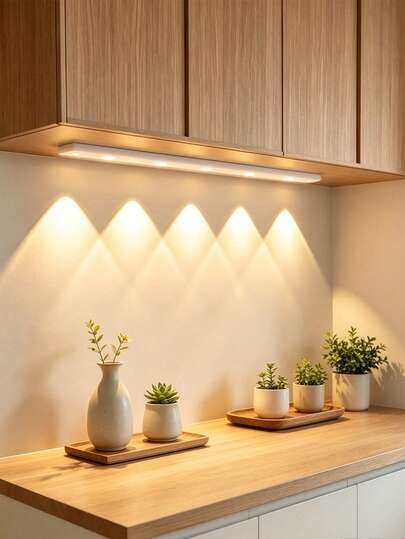 20cm/40cm/50cm LED Cabinet Light With Motion Sensor And Color-Changing Light Strip, Ultra-Thin Smart Kitchen Countertop Light, Built-In Rechargeable Battery And Motion Sensor, Self-Adhesive Wireless Design, Suitable For Cabinets, Shoe Racks, Entryways, Etc., 3 Colors Available, Indoor/Outdoor Decorative Lighting, Essential Home Decor For Kitchen, Bedroom, Closet