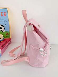 1 pieza Mochila de estudiante con colgante de peluche de unicolor y cordón, gran capacidad, mochila ligera para uso diario en el campus, accesorio de moda, adecuada para niñas/adolescentes/estudiantes, aplicable para escuela, trabajo, uso diario, viajes - Multicolor - Ver 11