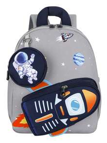 Cute Cartoon Kindergarten Backpack, Space Design Lightweight School Bag For Preschool Boys - A - View 12