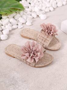 1 Pasang Sandal Selop Kasual Lembut Serbaguna Motif Bunga Kain, Cocok untuk Musim Panas dan Musim Gugur - Baby Pink - View 1