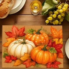 1pc/4pcs/6pcs/8pcs, Autumn, Pumpkin Pattern Suitable For Dining Table, Breakfast Mat, Coffee Bar, All-Season Decoration, Washable Table Mat, Room Decor, Kitchen Dining Table Mat, Indoor/Outdoor Party Decoration, Home Decor, Ideal Gift - Multicolor - View 5