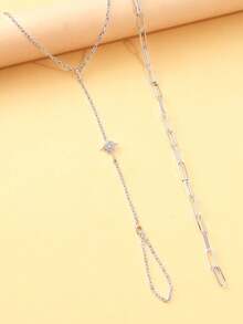 2pcs/Set Minimalist Luxury Fashion Bracelet, Niche Design Chain Hexagram Finger-Linked Bracelet - Silver - View 5