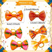 15/60pcs Autumn Orange Flower Grid Pet Bow Hair Ornament - Bright Autumn Theme Pattern, Suitable For Teddy Marzis Small And Medium Sized Dogs And Cats - Perfect For Daily Festival Beauty - Multicolor - View 3