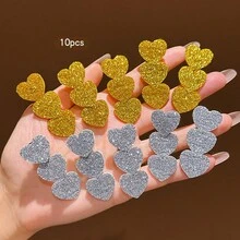 10件組 金色與銀色心形髮夾,甜美風格日常佩戴髮飾 - 彩色 - 查看 10