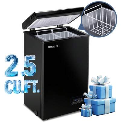 WANAI DEMULLER 2.5 Cu.Ft Deep Chest Freezer Mini Freezers Top Open Door Rmovable Storage Baskets New Black