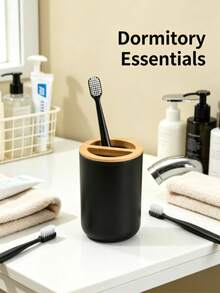 This Innovatively Designed Black Toothbrush Cup With Lid Is Made Of Durable Plastic, Perfect For Storing Oral Care Products. It Can Also Be Used As A Household Item, Toothbrush Holder, Home Decor, Storage Box, And Bathroom Personal Care Accessory. - Multicolor - View 1