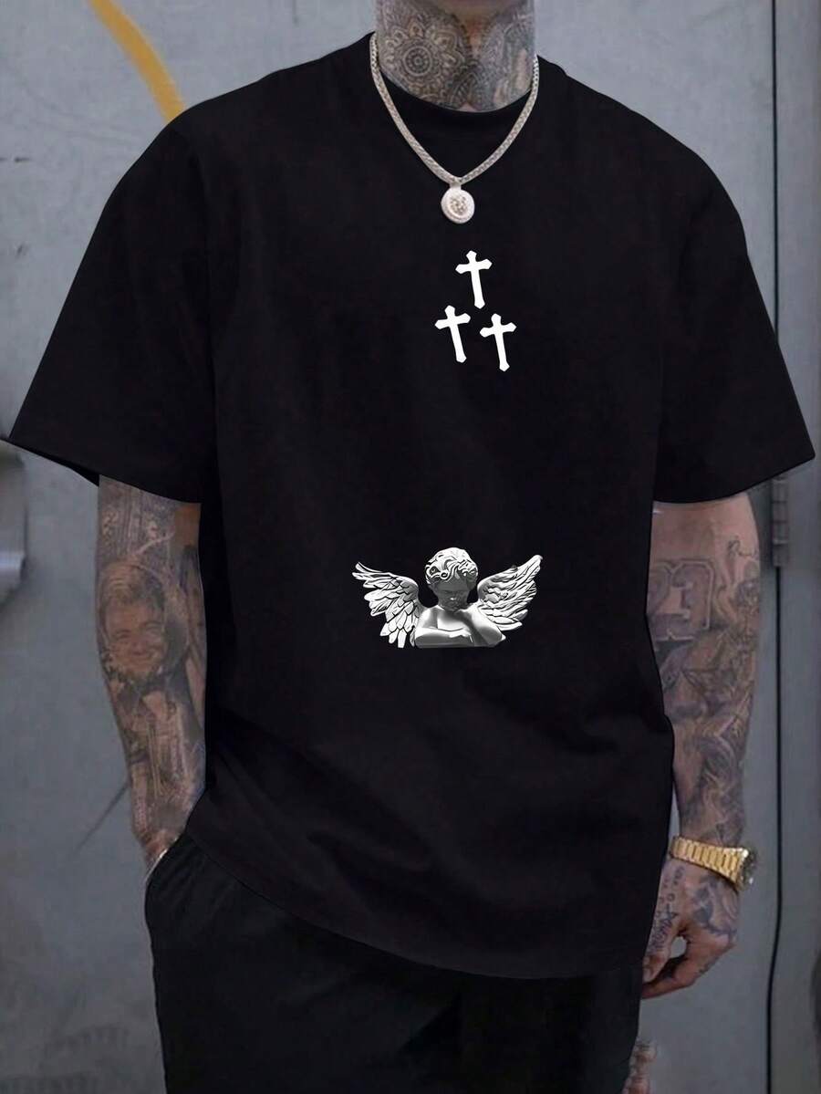 Men's T-Shirt With A Round Neck, Comfortable And Printed, Short-Sleeved And With An Exquisite Urban Style, Suitable For Wear In Spring And Summer, Off - 黑色 - 查看 1