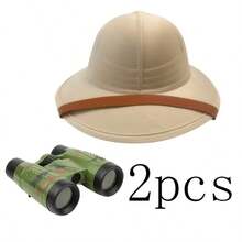 2pcs/1set Jungle Wild Adventure Costume Accessories Set, Includes (Hat, Binoculars) Unisex, Suitable For Role Play, Theme Party, Costume Party, Stage Performance, Halloween, Carnival - Multicolor - View 2