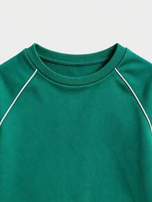 2pcs Kids Green Raglan Tracksuit DTG Skater Life Cool Fox Graphic Print Soft Cotton Breathable Sweatshirt With Side White Stripe - Green - View 3