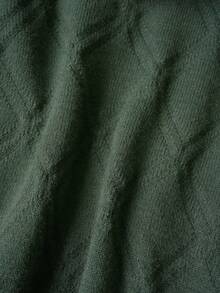 Women's Contrast Color Hooded Zip-Up Knit Cardigan, Autumn/Winter New Style, Dark Green Argyle Jacquard Fabric With Brown Hood Trim And Drawstring, Round Ring Zipper + Dual Side Patch Pockets, Ribbed Hem, Loose Casual Fit For Daily Outings And Commuting - Dark Green - View 11