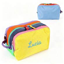 Tas Kosmetik Blok Warna yang Dipersonalisasi, Tas Organizer Kosmetik Kapasitas Besar Multi-Lapisan, Tas Perlengkapan Mandi Portabel untuk Perjalanan dengan Warna Kontras yang Modis - MultiWarna - View 15