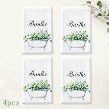 2件組綠色植物圖案裝飾手巾，印有 Breathe & Relax 英文文字，適用於浴室、廚房、客房浴室與居家裝飾 - 彩色 - 查看 11