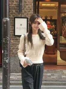 YCYC Spring New Women's Fitted Sweater Base Layer, Elegant Long Sleeve Knit Top - Apricot - View 4