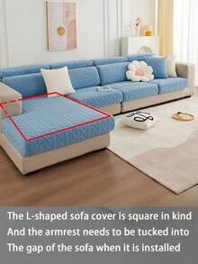 1pc Plush Sofa Cushion Cover, Elastic Thickened Non-Slip Sofa Cover, Suitable For Living Room, Bedroom, Outdoor Sofa, Protects Sofa From Pet Damage, Fits L-Shaped Single Sofa And 1/2/3/4 Seater Sofa, Autumn/Winter Home Decor Sofa Cover - Blue - View 6