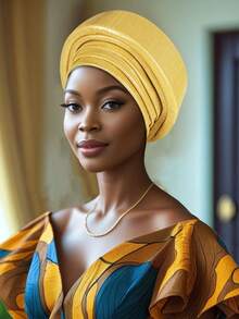 1pc Woman's Pre-Tied Gele Headwrap, Solid Pleated African Turban, Elegant Women Wedding Party Head Wrap Hat - Multicolor - View 6
