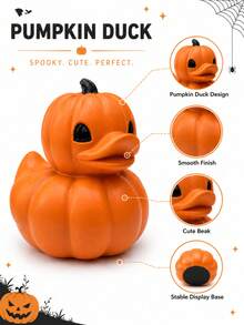 Decoração de Pato de Abóbora de Halloween, Figurinha de Pato em Formato de Abóbora Laranja Fofa, Ornamento de Mesa Assustador de Outono, Adequado para Casa, Lareira, Estante, Escritório, Festa de Halloween e Decoração de Outono - Pato de Abóbora - Visão 5