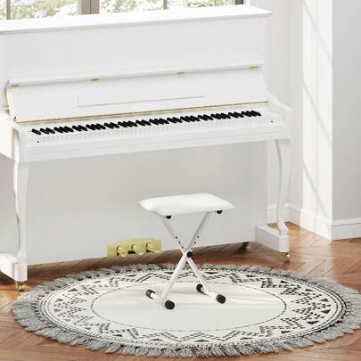 HOMCOM Adjustable Piano Bench, X-Style Folding Piano Stool With Padded Seat, Non-Slip Rubber Feet, Keyboard Chair For Musicians, Home Practice & Performances, White