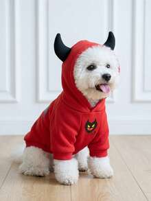 LUCKIE LABO 1 buah Baju Sweatshirt Hewan Peliharaan Motif Tanduk Setan & Ekor Kelelawar Halloween yang Lucu, Anti Kutu, Mengurangi Kerontokan Bulu, Terisolasi & Bernapas, Cocok untuk Anjing dan Kucing Kecil & Besar, Dalam & Luar Ruangan - Merah - View 1