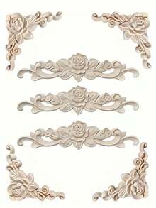 6pcs/Set Rose Flower Solid Wood Carved Wooden Decor, European Style Solid Wood Carved Wooden Decor, Unpainted Vintage Corner Flower Rose Flower Solid Wood Applique, Can Be DIY Painted For Decoration, Small Wooden Carved Applique, Triangular Wooden Corner Decor For Drawer, 3D Carved Exquisite Rose Flower Decorative Corner, Suitable For Furniture Cabinet Decoration, Decorating Drawer-Cabinet Door-Cornice-Cabinet-Photo Frame-Door Window-Furniture-Background Wall-Christmas-Halloween-Thanksgiving-Valentine's Day And Other Applique Decoration - A - View 2