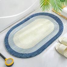 1pc Oval Bathroom Mat, Minimalist Absorbent Antibacterial Solid Color Carpet For Bathroom And Bedroom - Blue - View 3