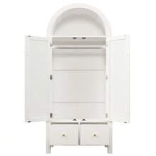 Wardrobe 181x78x45 Cm With Rattan Weave, Country Style In Oak Finish, Open Semi-Circular Shelf, 2 Doors With Magnetic Closure, 2 Drawers, Clothes Rail And Tip-Over Protection - 白色 - 查看 8