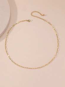 Aboocag 1pc Stainless Steel Square Link Chain Necklace - Gold - View 4