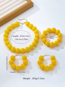 4pcs/Set Bohemian Style Acrylic Asymmetrical Geometric Beaded Pendant Bracelet, Earrings, Necklace Set, Suitable For Women's Daily Wear, Summer Vacation, Party, Festival - Yellow - View 6