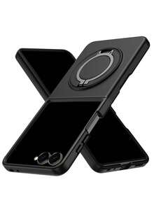 Shockproof 360 Degree Rotating Bracket Phone Case Compatible With Samsung Galaxy Z Flip8 ZFlip 7 5G Magnetic Wireless Charging Ring Holder Hard Protective Back Cover - Black - View 2