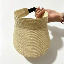 1pc Women's Straw Sun Hat, Wide Brim Open Top Sun Hat, UV Protection, Suitable For Beach And Outdoor Activities - Multicolor - View 7