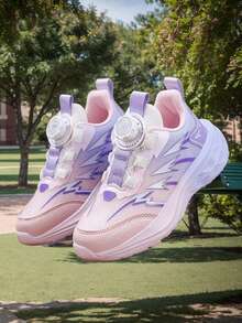 Children's Shoes/Girls' Rotating Button Fashion Casual Shoes/Girls' Pink Gradient Breathable Mesh Thick Sole Campus Running Sports Shoes - Pink and Purple - View 6