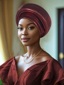 1pc Woman's Pre-Tied Gele Headwrap, Solid Pleated African Turban, Elegant Women Wedding Party Head Wrap Hat - Multicolor - View 7