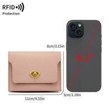 MIYIN محفظة بطاقات بتصميم حبيبات الليتشي عتيق أنيق مع حماية RFID، محفظة قصيرة بغطاء بقفل دوار، محفظة عملات وبطاقات ائتمان محمولة للنساء - متعدد الألوان - مشاهدة 6