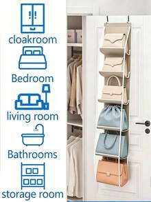 Hanging Large Capacity Handbag Organizer, Multi-Layer Dust-Proof Storage Bag, Foldable Hanging Leather Bag Organizer, Suitable For Storing Towels, Bags, Scarves And Clothes - Closet Shoe Rack And Accessories Storage, Storage Solution, Bathroom Storage, Closet Storage - Multicolor - View 8
