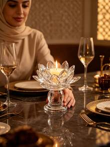 1pc Crystal Lotus Tea Light Candle Holder/Glass Tea Light Candle Holder Decor, Suitable For Christmas, Home, Wedding Party - Multicolor - View 16
